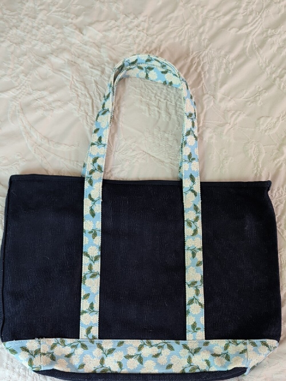 Rifle Paper Co. Navy Canvas Tote with Floral Strap Accents - Picture 2 of 4